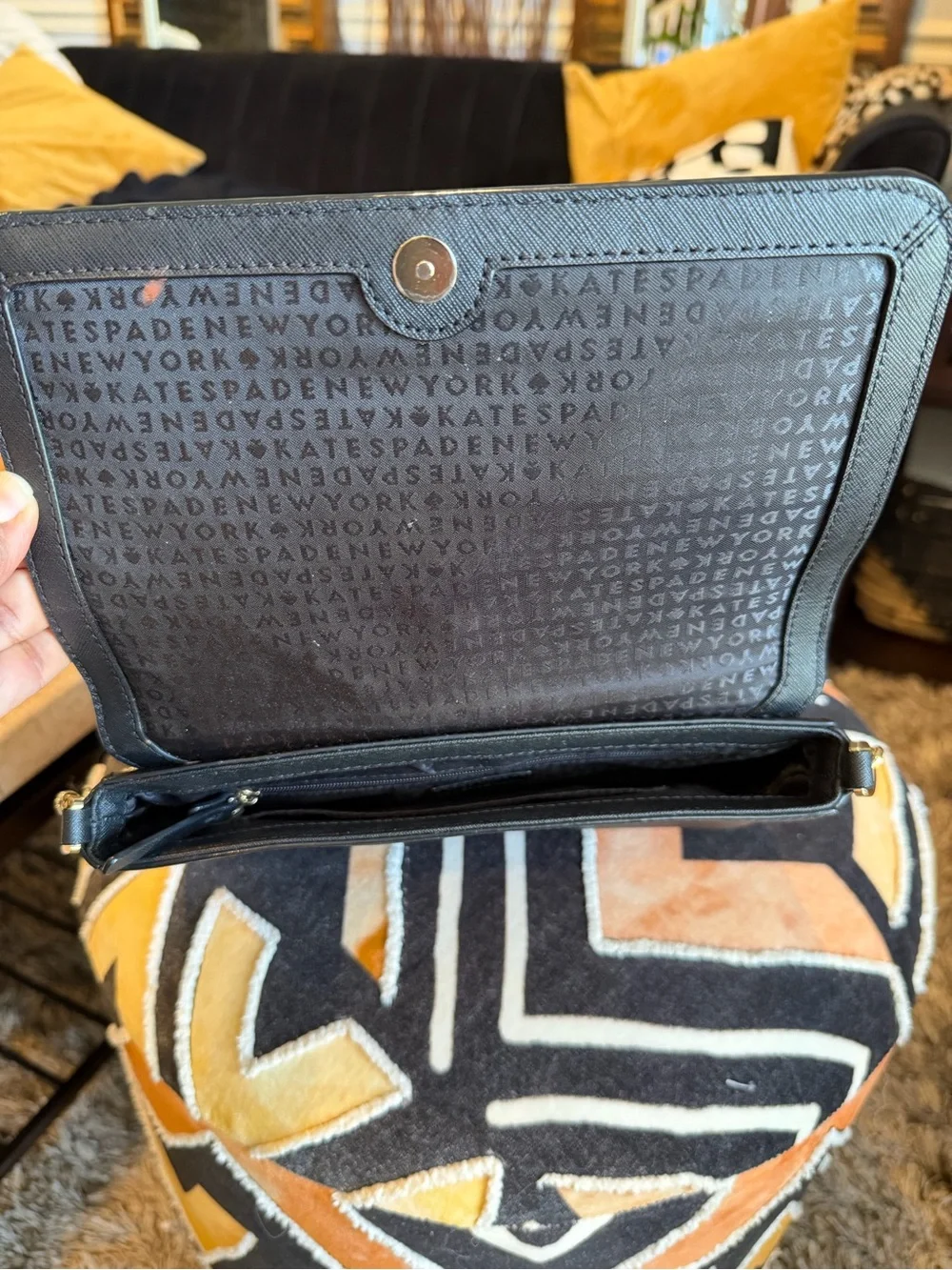 Kate Spade Black Saffiano Leather Crossbody with Gold Hardware